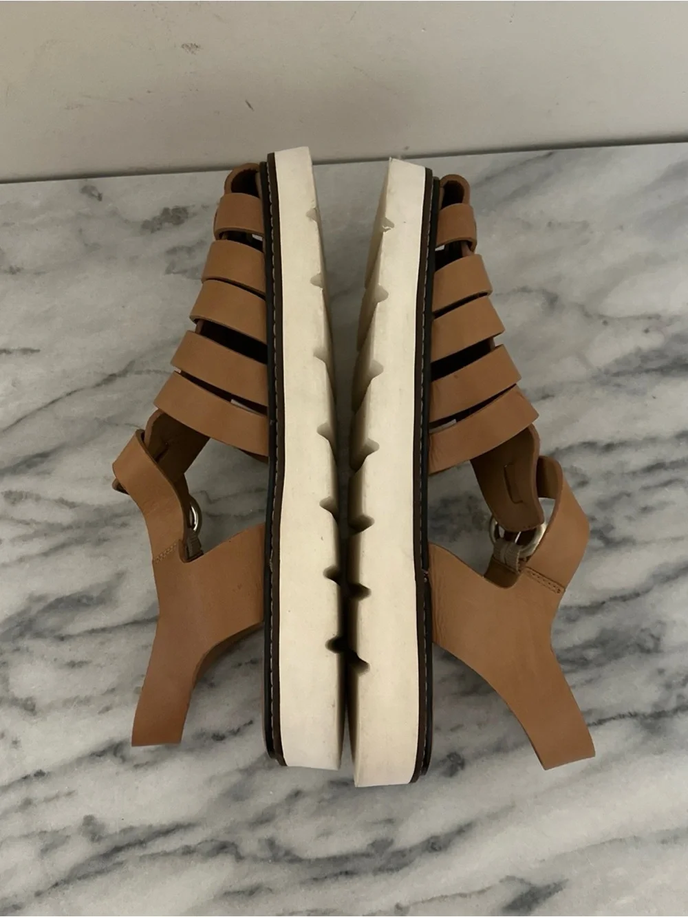 Anthropologie Women's Tan Leather Slingback Fisherman Sandals Sz 41